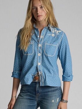 Ralph Lauren RRL Embroidered Indigo Floral-Print Shirt